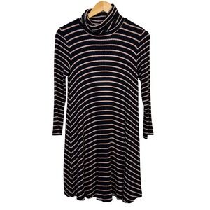 American Eagle Dress Womens Small Soft & Stretchy Black‎ Tan Striped Turtleneck
